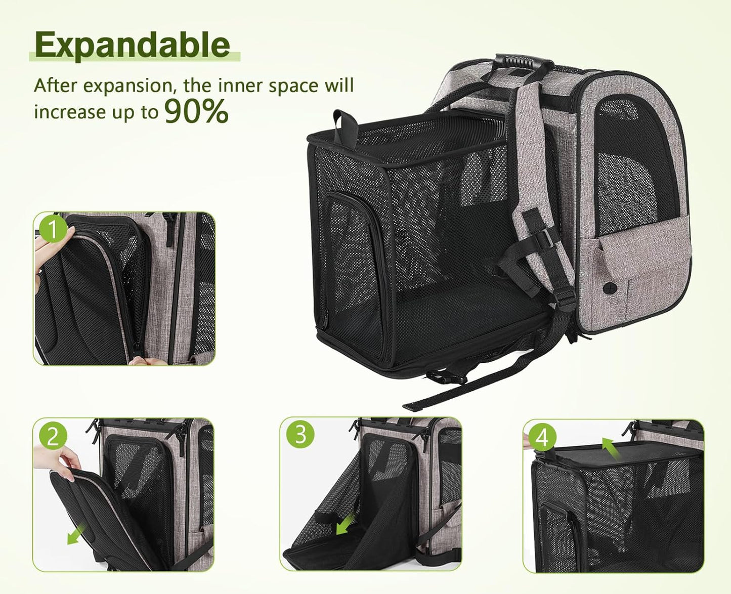 Pet Carrier Backpack, Dog Carrier Backpack, Expandable with Breathable Mesh for Small Dogs Cats Puppies, Pet Backpack Bag for Hiking Travel Camping Outdoor Hold Pets up to 17 Lbs