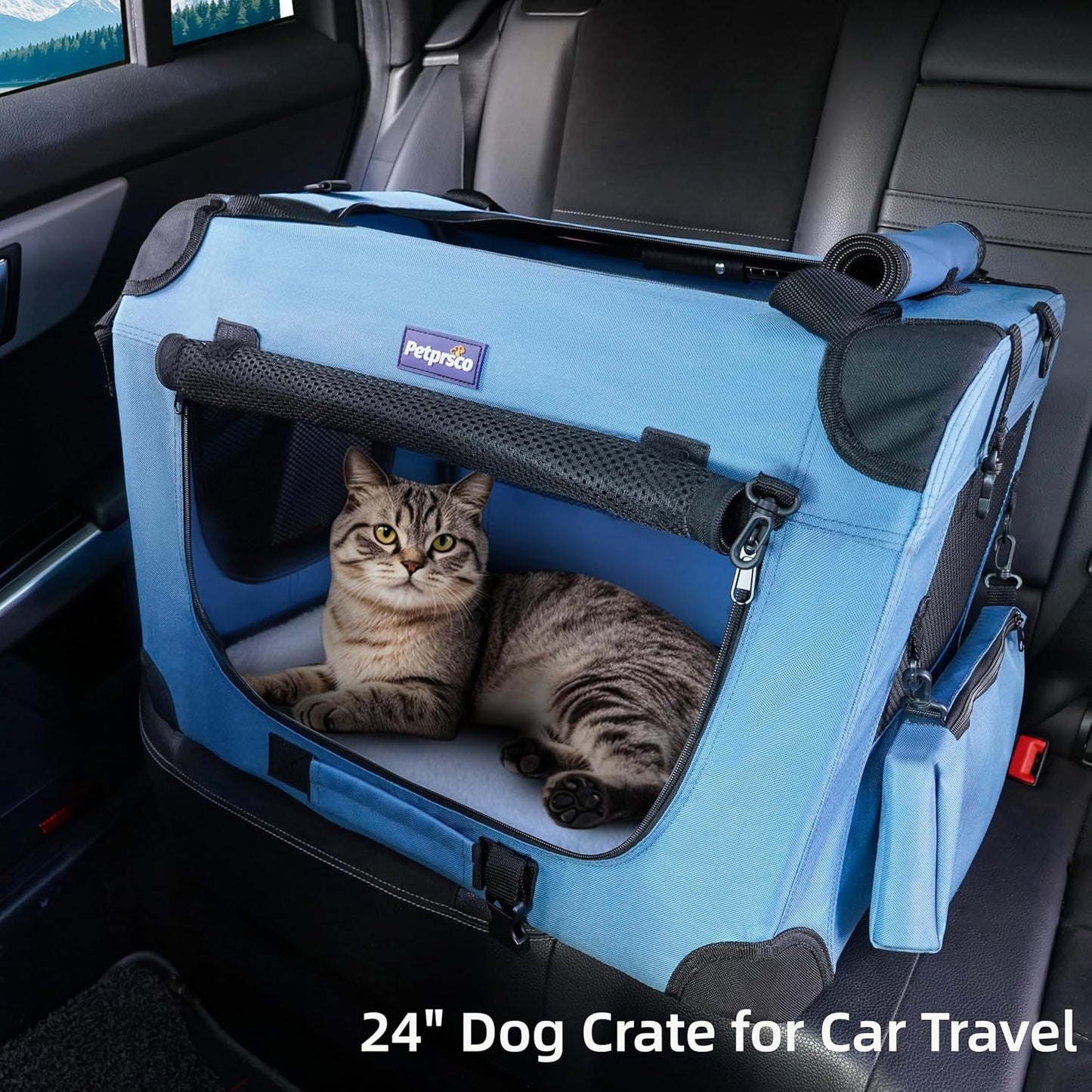 Portable Collapsible Dog Crate for Travel, 24"x17"x17" with Soft Blanket and Foldable Bowl for Large Cats and Small Dogs, Suitable for Indoor and Outdoor Use