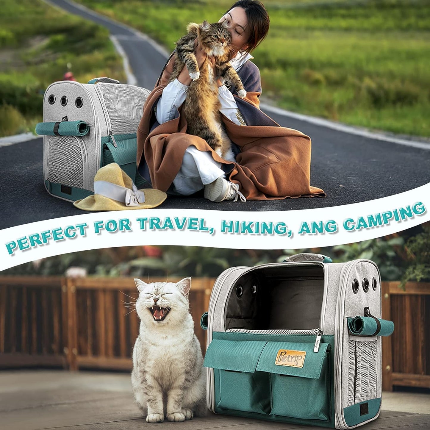 Pet Backpack Carrier for 20 Lbs Cats Small Dogs, Expandable Cat Backpack with Super Ventilated Design, Safety Straps, Buckle Support, Airline Approved Collapsible Dog Backpack