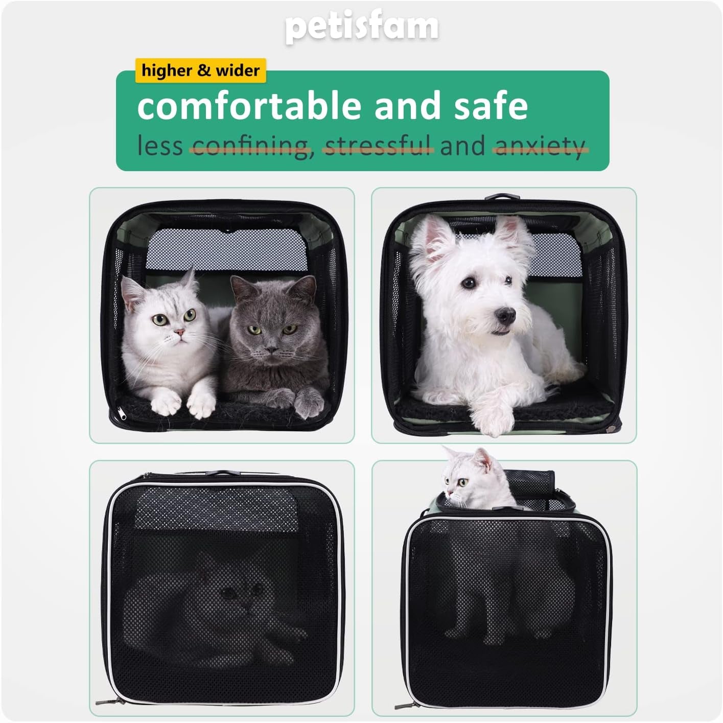 Easy Load Pet Carrier for Large, Medium Cats, 2 Cats and Small Dogs with Comfy Bed. Easy to Get Cat In, Escape Proof, Easy Storage, Washable, Safe and Comfortable for Vet Visit and Car Ride