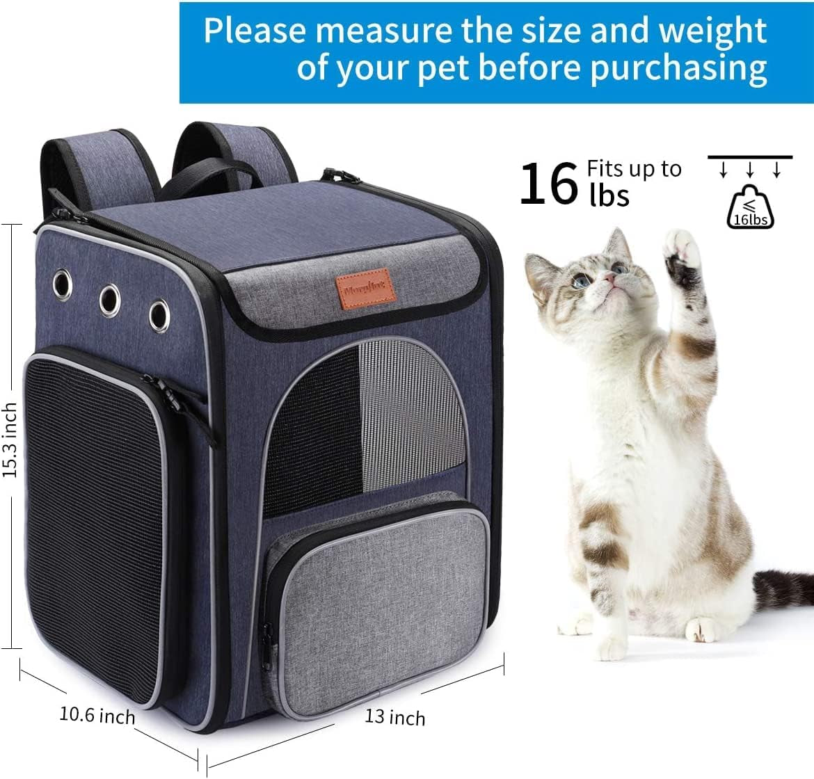 ® Cat Carrier Backpack, Breathable Rucksack for Cats and Small Dogs,Foldable Dog Carrier Backpack with Inner Safety Leash + Folding Dog Bowl Ideal for Hiking Traveling Outdoor Use