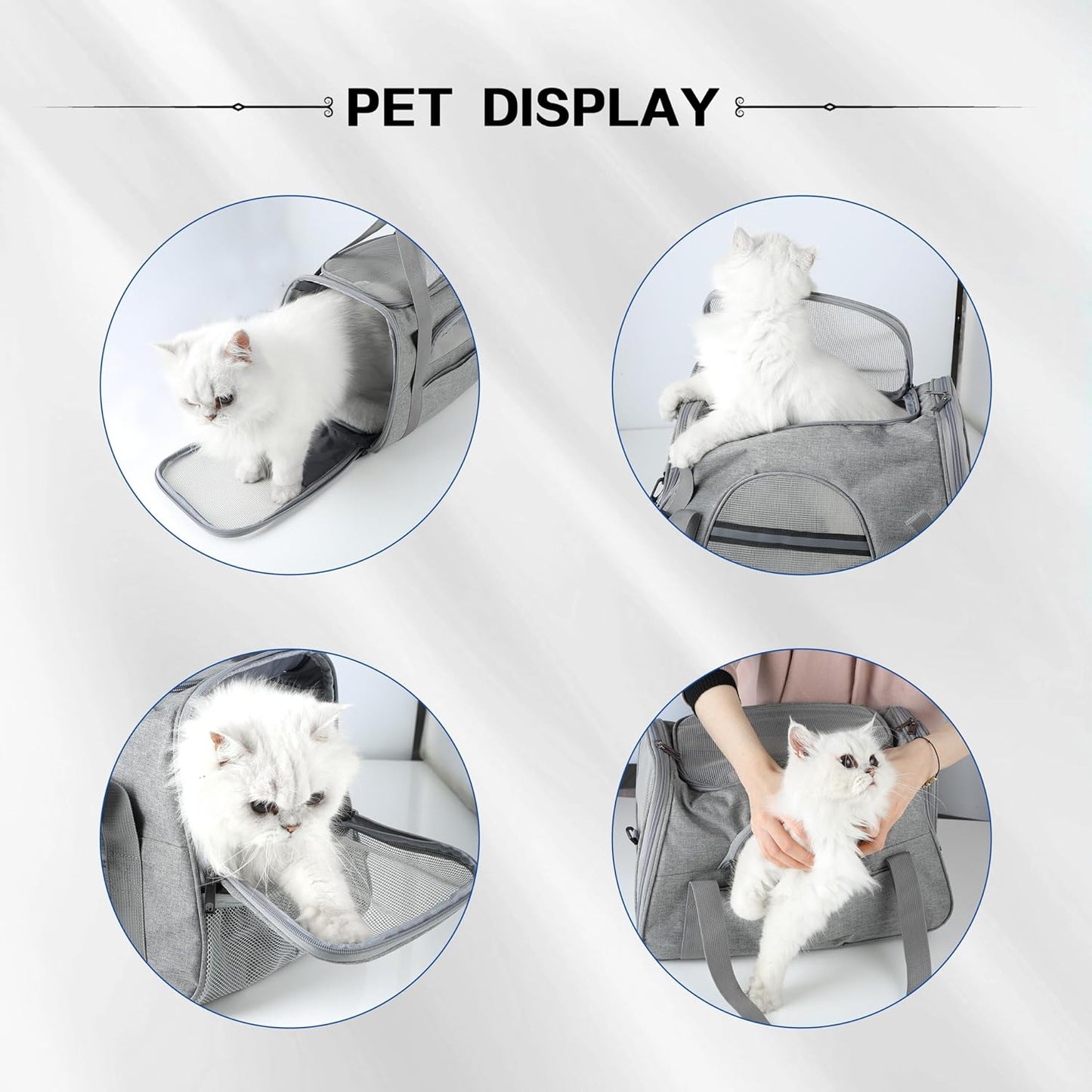 Pet Travel Carrier Soft Sided Portable Bag for Cats, Small Dogs, Kittens or Puppies, Collapsible, Durable, Airline Approved, Travel Friendly (Grey, 17.0" L X 10.0" W X 11.0" H) (Grey)