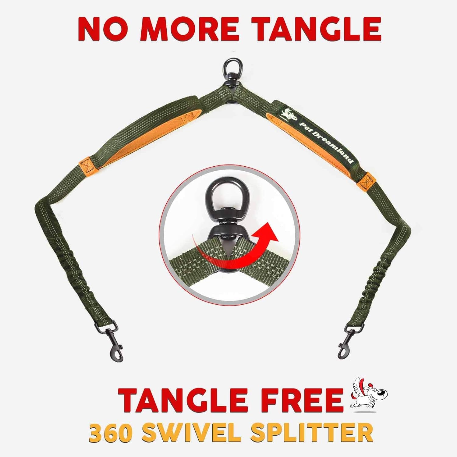 Exquisite Double Dog Leash Coupler with Tangle-Free Swivel. Premium & Versatile Attachment for Walking Two Dogs. You Will Absolutely Love This Amazing Dual Dog Coupler (Khaki & Orange)