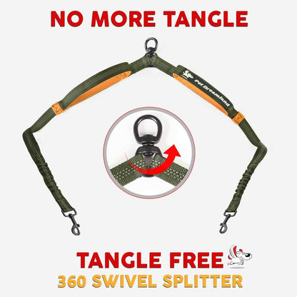 Exquisite Double Dog Leash Coupler with Tangle-Free Swivel. Premium & Versatile Attachment for Walking Two Dogs. You Will Absolutely Love This Amazing Dual Dog Coupler (Khaki & Orange)