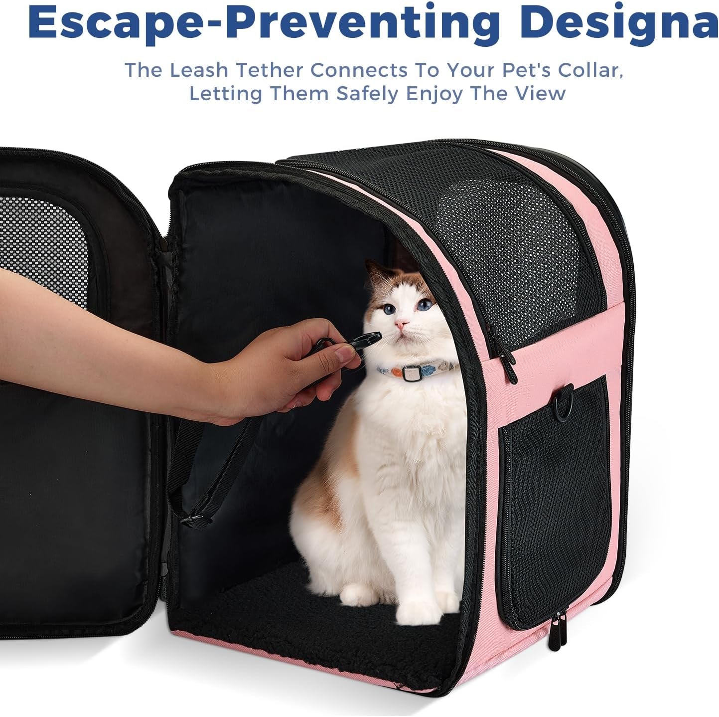 Dog & Cat Carrier Backpack for 4-18Lb Pets - Ventilated Safe Design with Padded Back Support, Breathable Mesh Pet Backpack for Hiking, Travel, Outdoor (Pink)