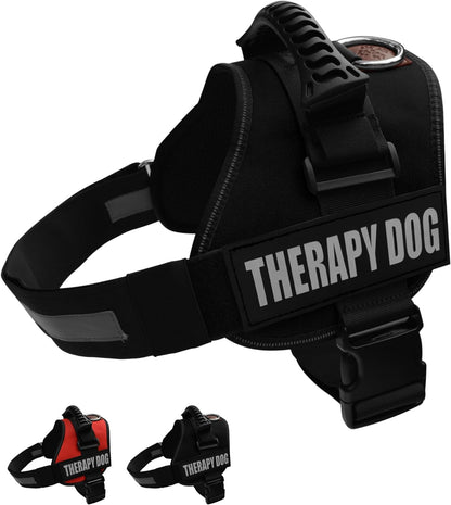 Reflective Therapy Dog Vest Harness, Woven Nylon, Adjustable Service Animal Jacket, with 2 Hook and Loop Therapy Dog Removable Patches. Black, Extra Large