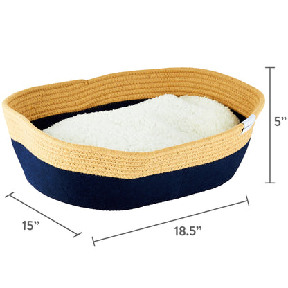 19-Inch Oval Multicolored Woven Felt Rope Cat Bed with Catnip