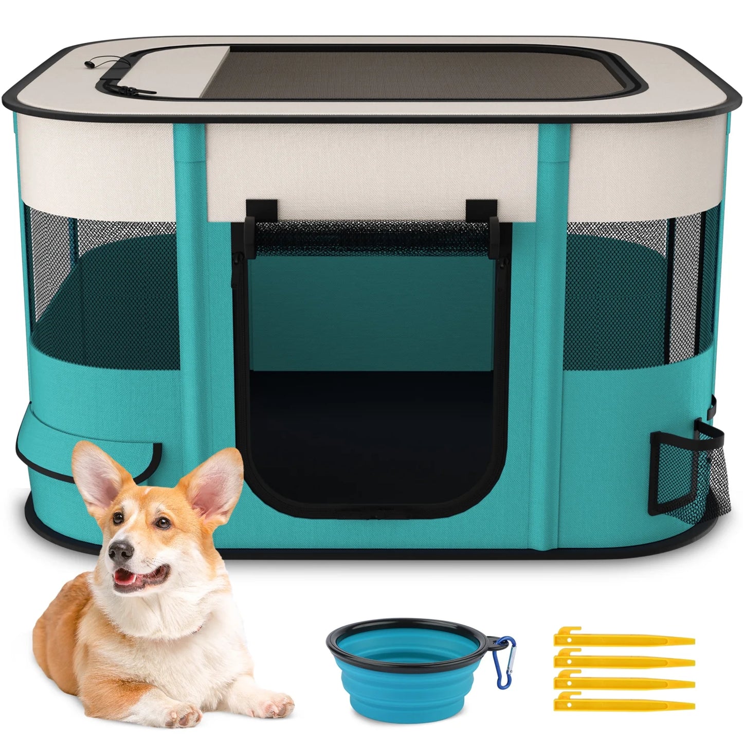 Foldable Portable Pet Playpen for Dogs and Cats - Versatile Exercise Kennel Tent with Removable Shade Cover for Indoor and Outdoor Use (Medium)