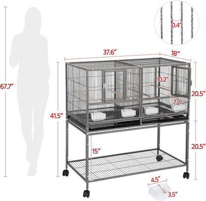 41.5" Stackable Divided Breeder Cage for Small Birds with Mobile Stand in Black