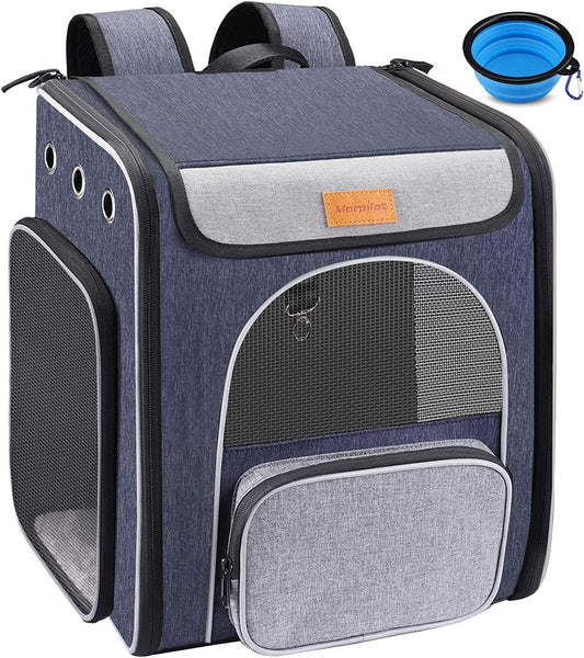 ® Cat Carrier Backpack, Breathable Rucksack for Cats and Small Dogs,Foldable Dog Carrier Backpack with Inner Safety Leash + Folding Dog Bowl Ideal for Hiking Traveling Outdoor Use