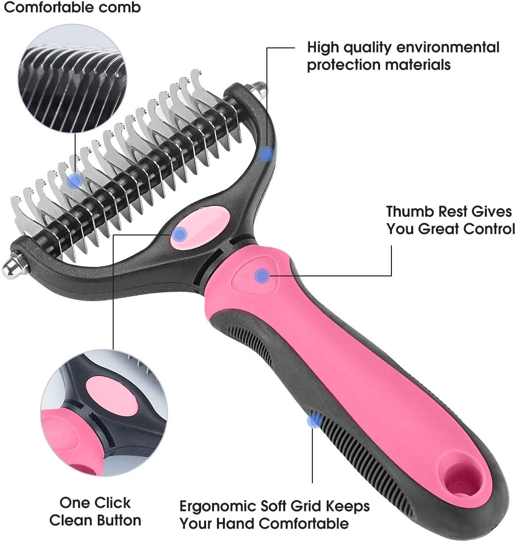 Professional Dual-Sided Undercoat Rake for Cats and Dogs - Effective Dematting Tool for Tangle and Mat Removal, Minimizing Shedding and Loose Fur