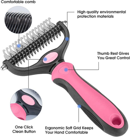 Professional Dual-Sided Undercoat Rake for Cats and Dogs - Effective Dematting Tool for Tangle and Mat Removal, Minimizing Shedding and Loose Fur