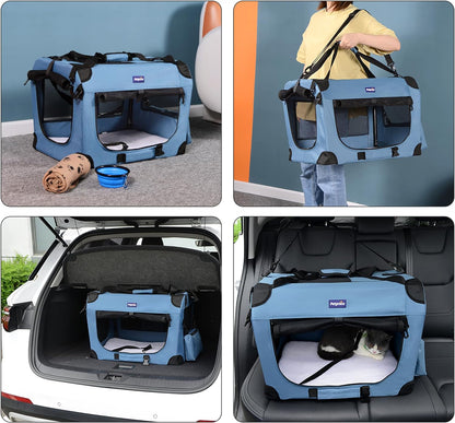 Portable Collapsible Dog Crate for Travel, 24"x17"x17" with Soft Blanket and Foldable Bowl for Large Cats and Small Dogs, Suitable for Indoor and Outdoor Use