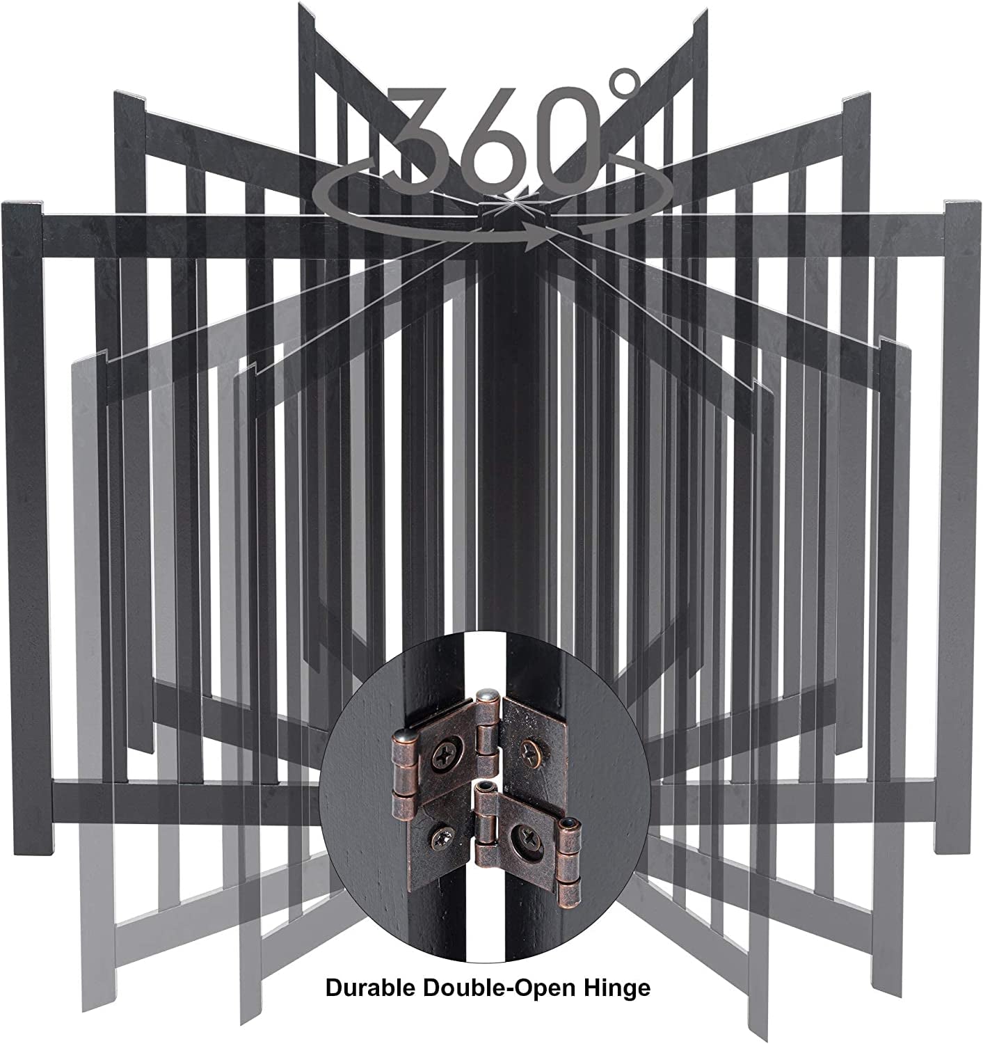 2-Panel Wooden Free Standing Foldable Dog Gate Indoor – Solid Hardwood 24" High, Step-Over Safety Pet Gate for Doorways, Stairs & Small Spaces - Indoor Use, Black