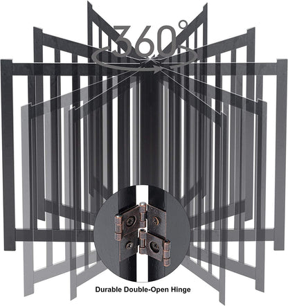 2-Panel Wooden Free Standing Foldable Dog Gate Indoor – Solid Hardwood 24" High, Step-Over Safety Pet Gate for Doorways, Stairs & Small Spaces - Indoor Use, Black