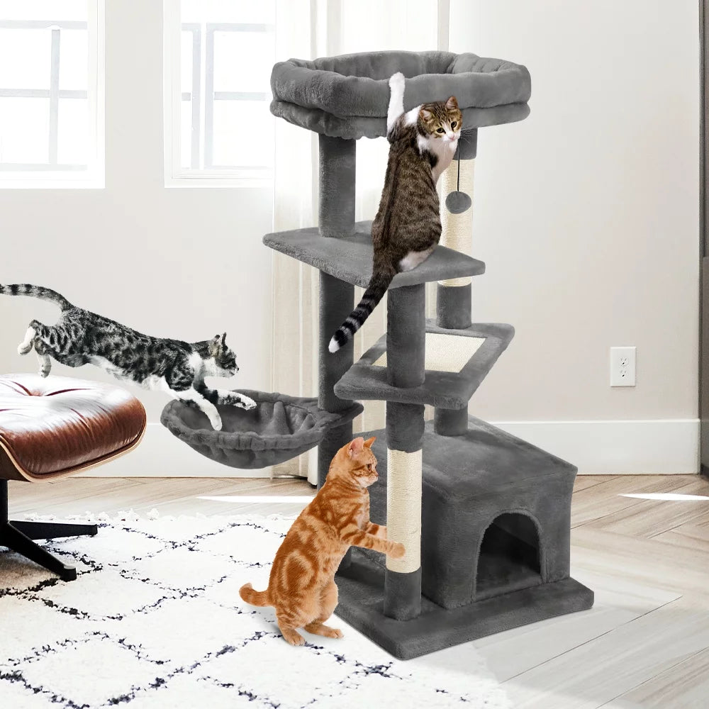 Multi-Level Cat Tree with Sisal Scratching Posts, Spacious Condo, Cozy Hammock, and Plush Perch