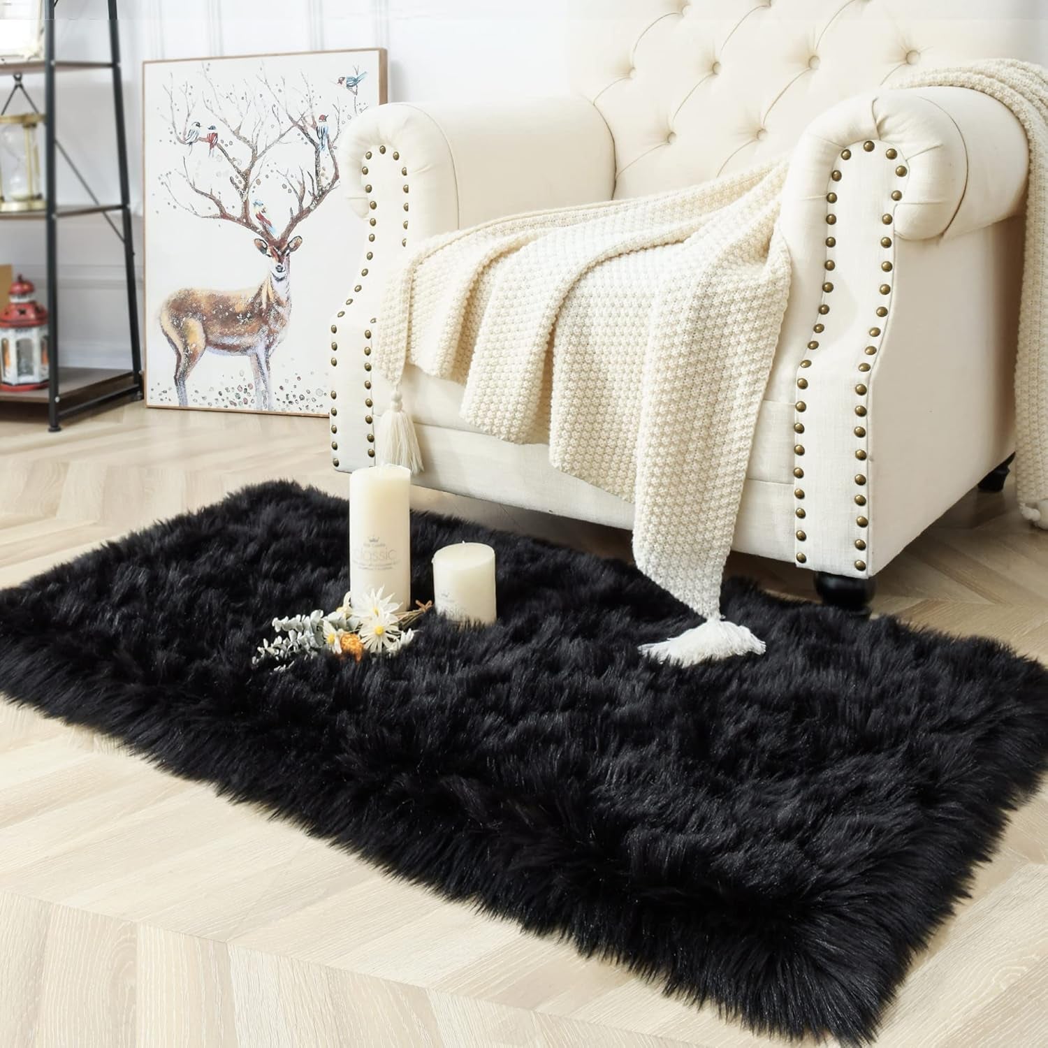 Luxury Fluffy Rugs Bedroom Furry Carpet Bedside Faux Fur Sheepskin Area Rugs Children Play Princess Room Decor Rug, 2 X 4 Feet