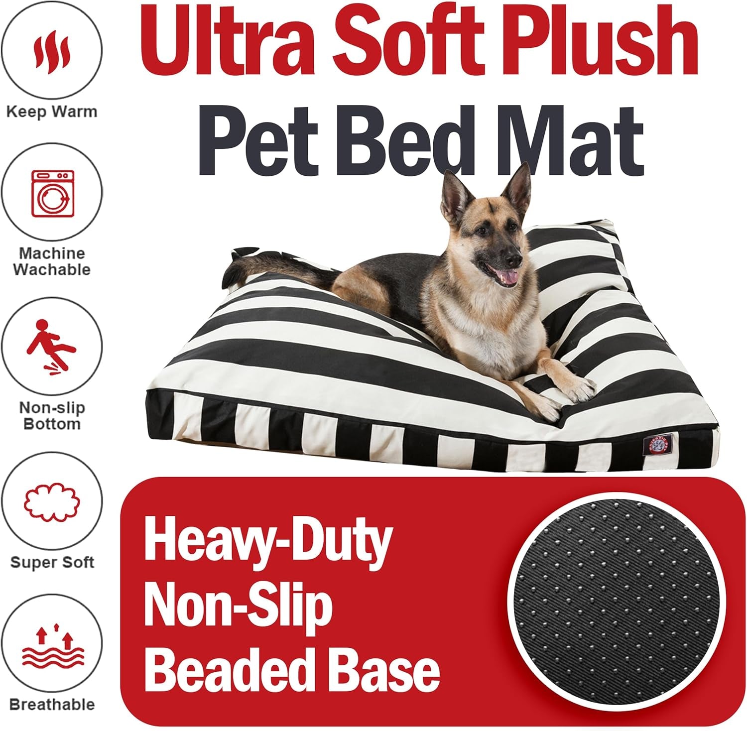 Extra-Large Rectangle Washable Dog Bed - Non-Slip Comfortable Pet Bed with Removable Cover - Perfect for Dog Crates and Kennels - Dimensions: 50"x42"x5" - Black