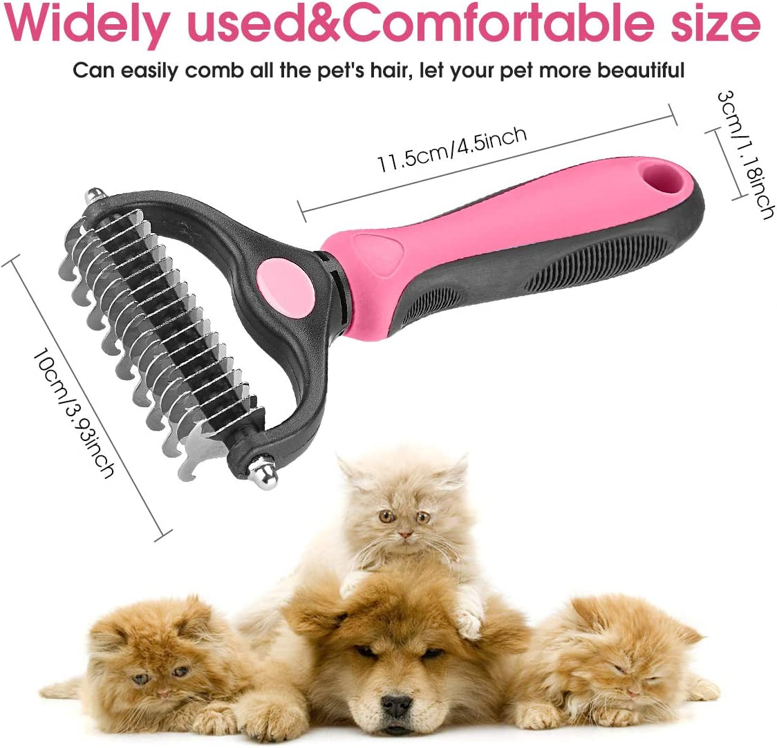 Professional Dual-Sided Undercoat Rake for Cats and Dogs - Effective Dematting Tool for Tangle and Mat Removal, Minimizing Shedding and Loose Fur