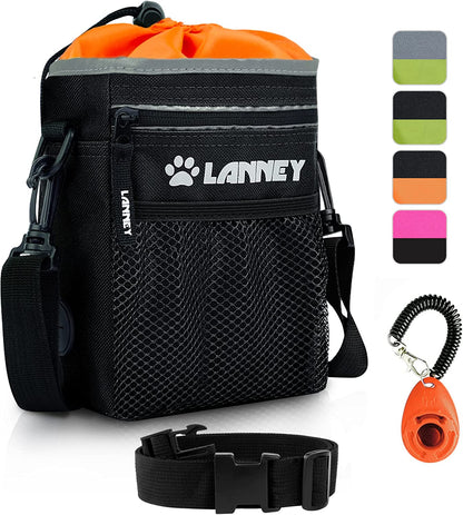 Professional Dog Training Treat Pouch with Metal Clip and Adjustable Shoulder Strap - Versatile Tote for Treats, Toys, and Waste Bags in Black and Orange