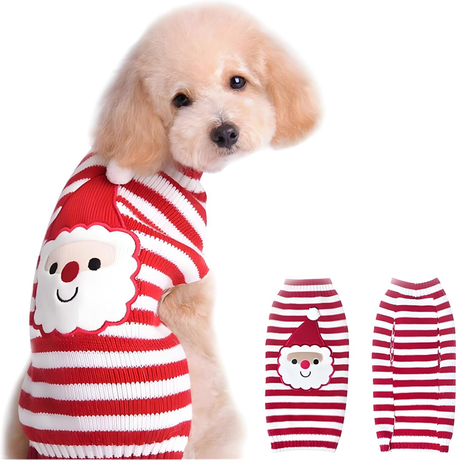 Santa Claus Pet Sweater Dog Sweaters Cold Weather Outfit for Small to Medium Sized Dogs and Cats for Christmas Day (Santa Claus, X-Small)
