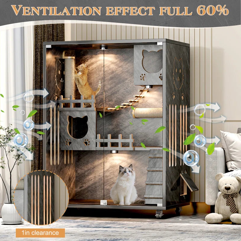 Desara Large Indoor Wooden Cat Enclosure Villa