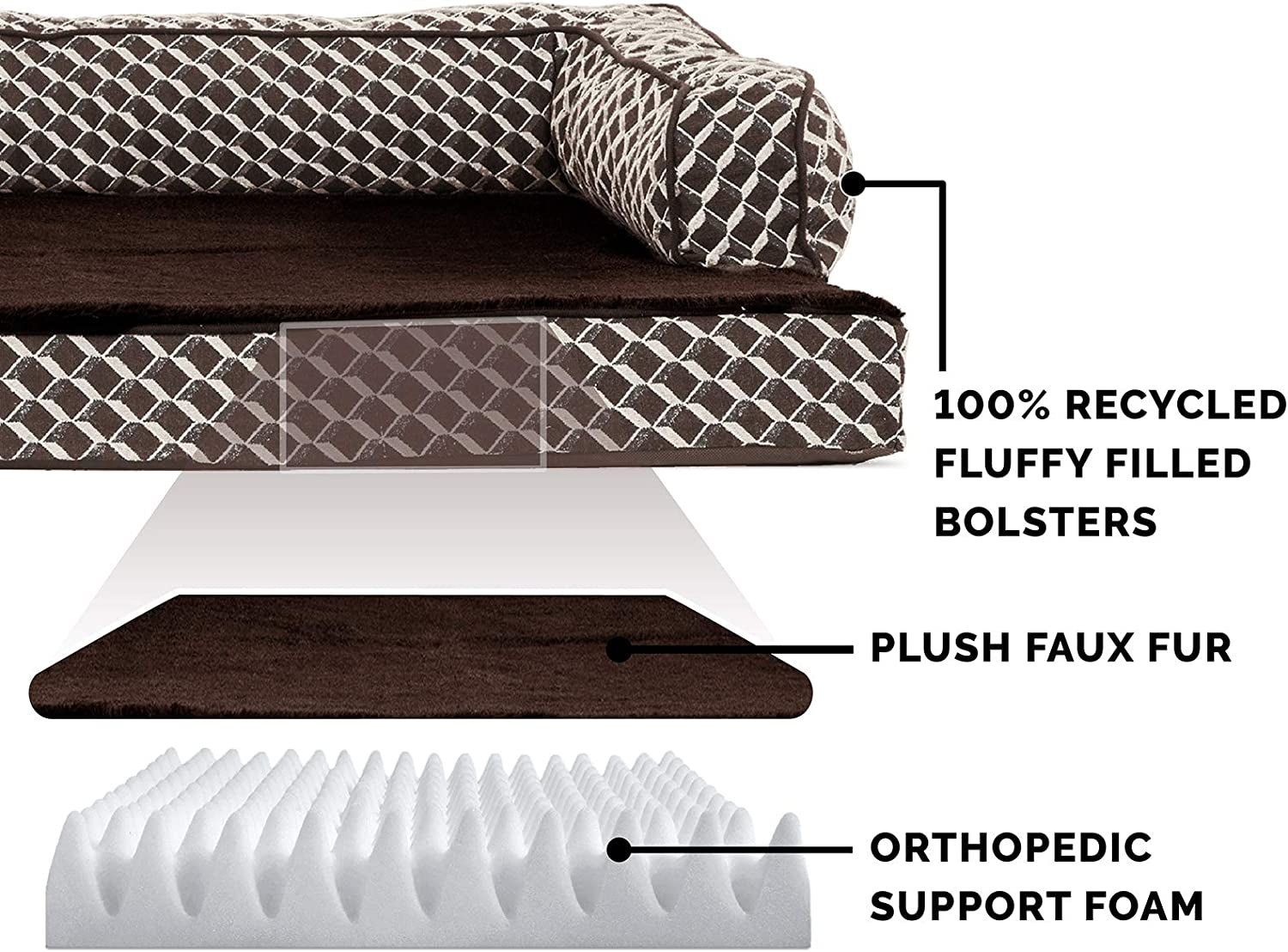 Orthopedic Dog Bed for Small Dogs W/ Removable Bolsters & Washable Cover, for Dogs up to 20 Lbs - Plush & Woven Decor Comfy Couch Sofa - Diamond Brown, Small