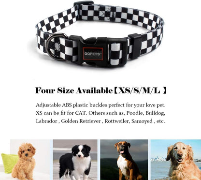 Adjustable Soft Dog Collar: Print Flower Pink Multicolor Cute Patterns for XS Small Medium Large Pet Girl Boy Puppy Walking Running Training (S, Plaid)