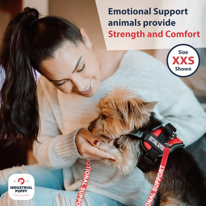 Emotional Support Vest Harness with Hook, Loop Straps and Handle, 2 Reflective Service Emotional Support Self-Adhesive Straps, ESA Matching Leash Set, Dog Accessories, XS, Bright Red