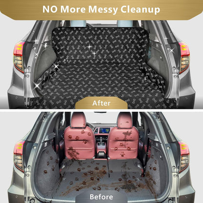 SUV Cargo Liner for Dogs, Water Resistant Pet Cargo Cover Dog Seat Cover Mat for Suvs Sedans Vans with Bumper Flap Protector, Non-Slip, Large Size Universal Fit, Bone