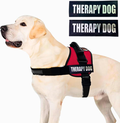 Reflective Therapy Dog Vest Harness, Woven Nylon, Adjustable Service Animal Jacket, with 2 Hook and Loop Therapy Dog Removable Patches. Red, Extra Small