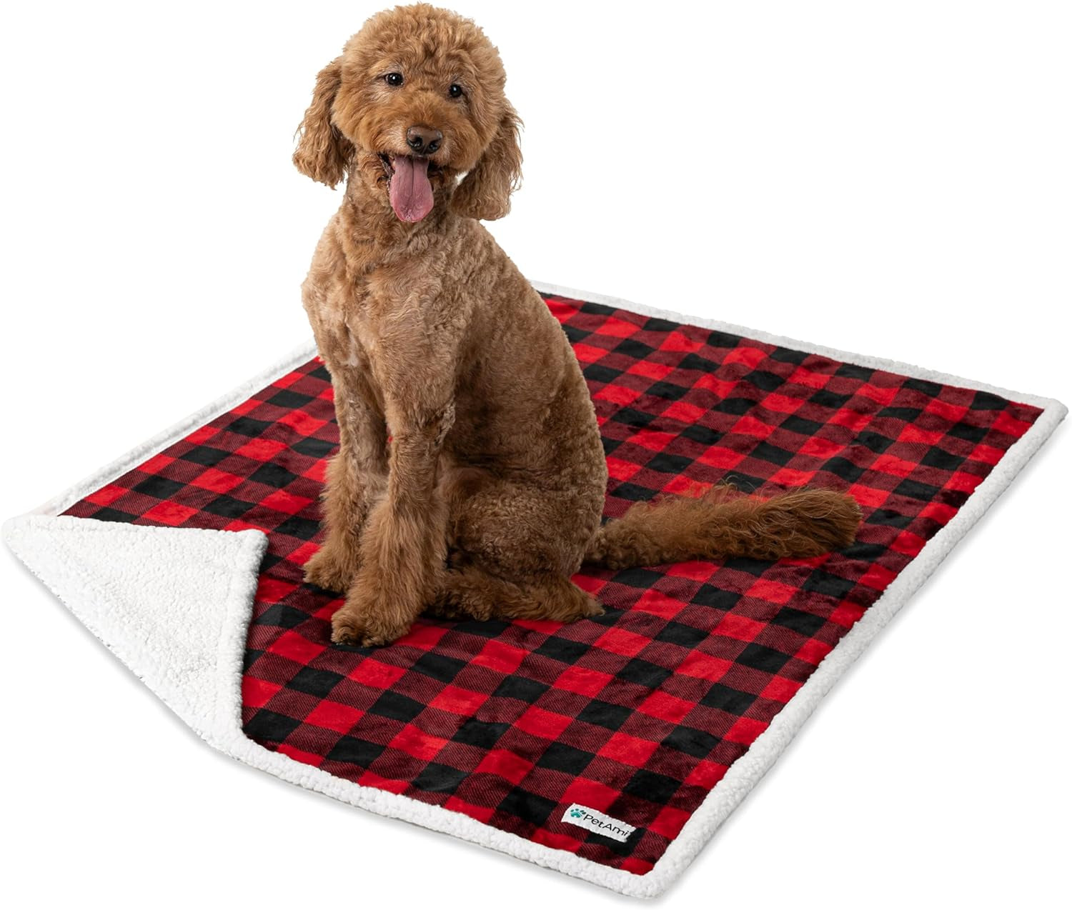 Waterproof Dog Blanket for Medium Large XL Dog Puppy Cat Throw for Couch Cover Leakproof Protection, Sherpa Fleece, Reversible Soft Washable 80X60 Checker Plaid Red