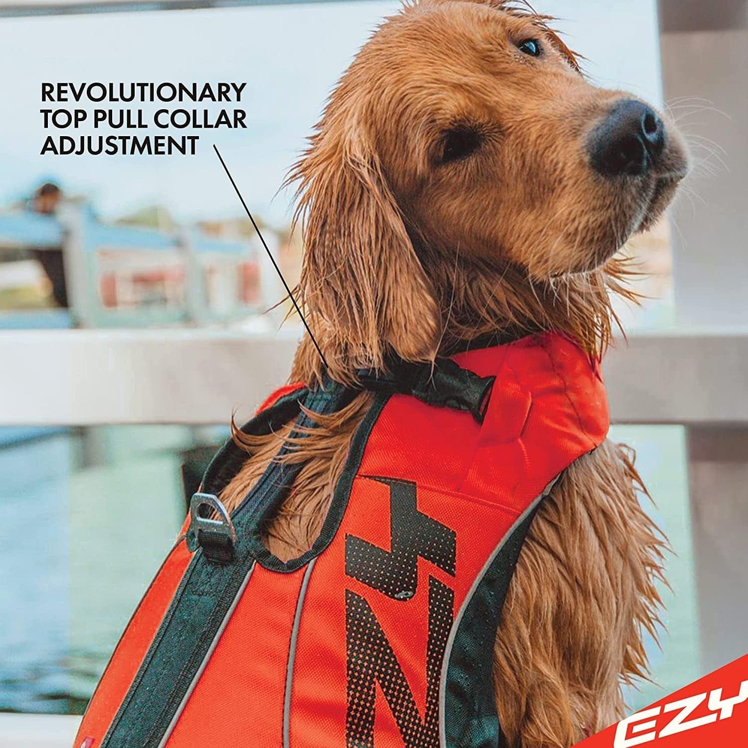 DFD X2 Dog Life Jacket - Adjustable Swimming Safety Life Vest Preserver with Continuous Neck Flotation, Reflective Trim, & Grab Handle (Medium, Red)