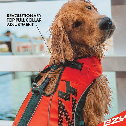DFD X2 Dog Life Jacket - Adjustable Swimming Safety Life Vest Preserver with Continuous Neck Flotation, Reflective Trim, & Grab Handle (Medium, Red)