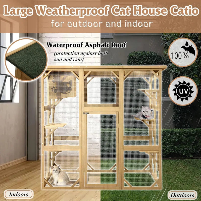 Euretta Large Waterproof Cat Playpen for Indoor and Outdoor Environments