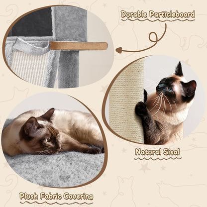 63.5In Multi-Level Cat Tree Tower Condo with Scratching Posts, Platform & Hammock, Cat Activity Center Play Furniture for Kittens, Cats, and Pets