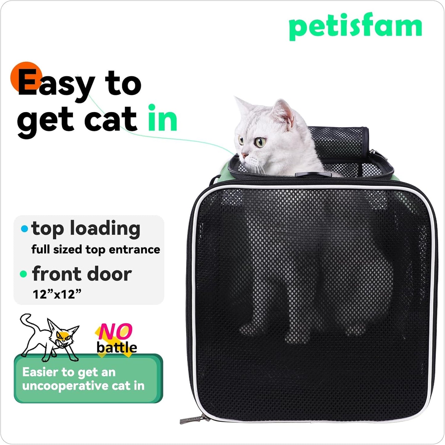 Easy Load Pet Carrier for Large, Medium Cats, 2 Cats and Small Dogs with Comfy Bed. Easy to Get Cat In, Escape Proof, Easy Storage, Washable, Safe and Comfortable for Vet Visit and Car Ride