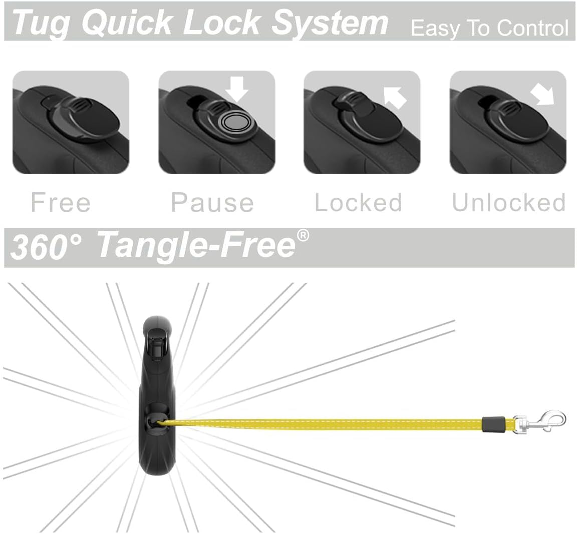 360° Tangle-Free Reflective Retractable Dog Leash | 16 Ft Strong Nylon Tape (Small)