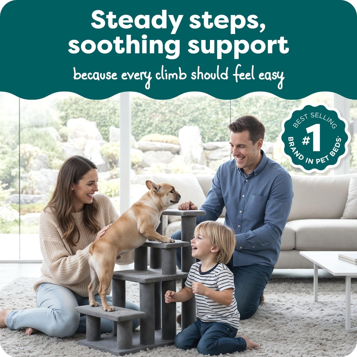 Steady Paws Multi-Step Pet Stairs for High Beds & Sofas - Gray, 4-Step