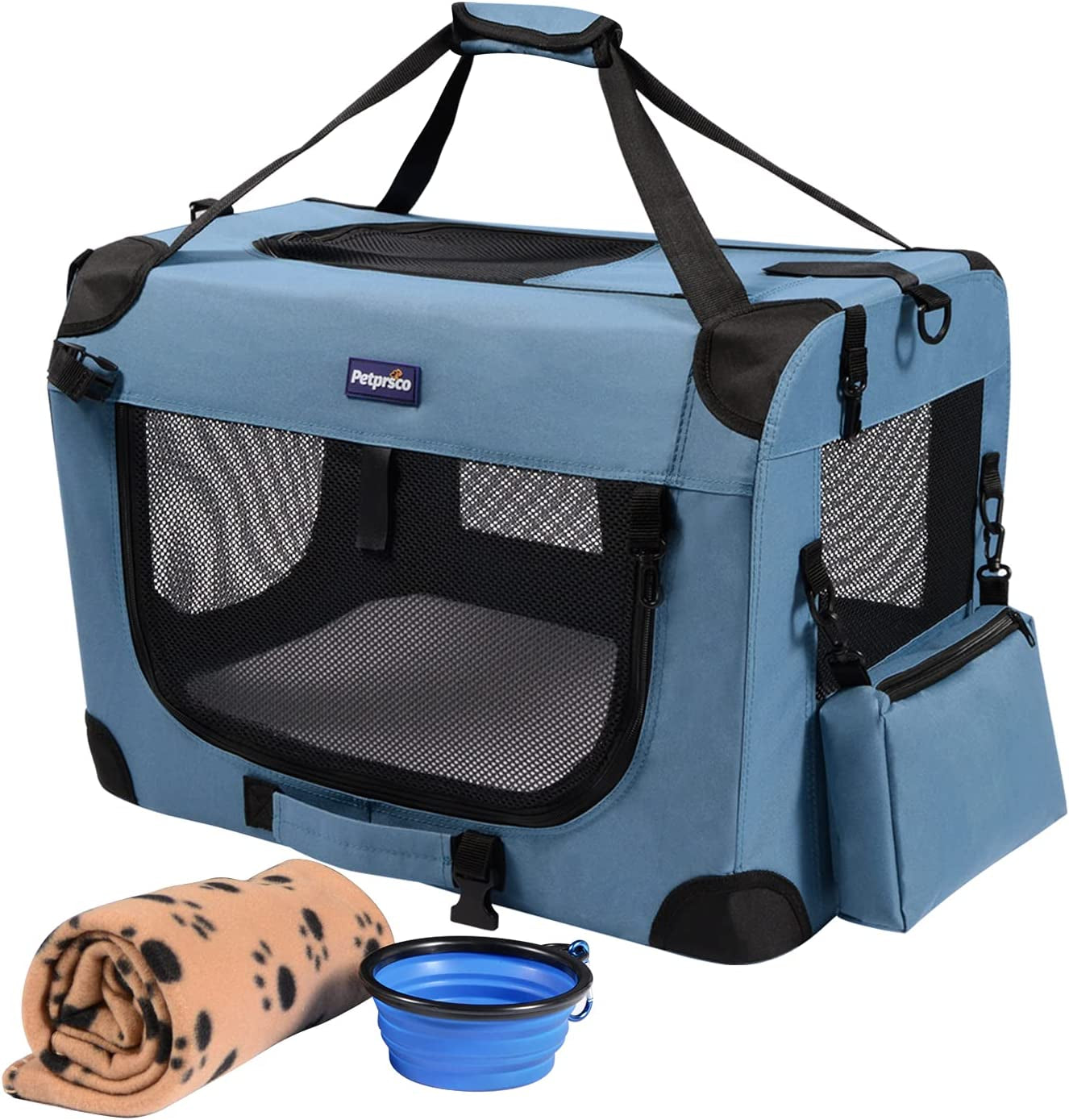 Portable Collapsible Dog Crate for Travel, 24"x17"x17" with Soft Blanket and Foldable Bowl for Large Cats and Small Dogs, Suitable for Indoor and Outdoor Use