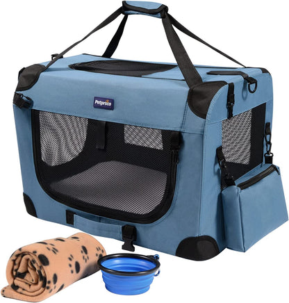 Portable Collapsible Dog Crate for Travel, 24"x17"x17" with Soft Blanket and Foldable Bowl for Large Cats and Small Dogs, Suitable for Indoor and Outdoor Use