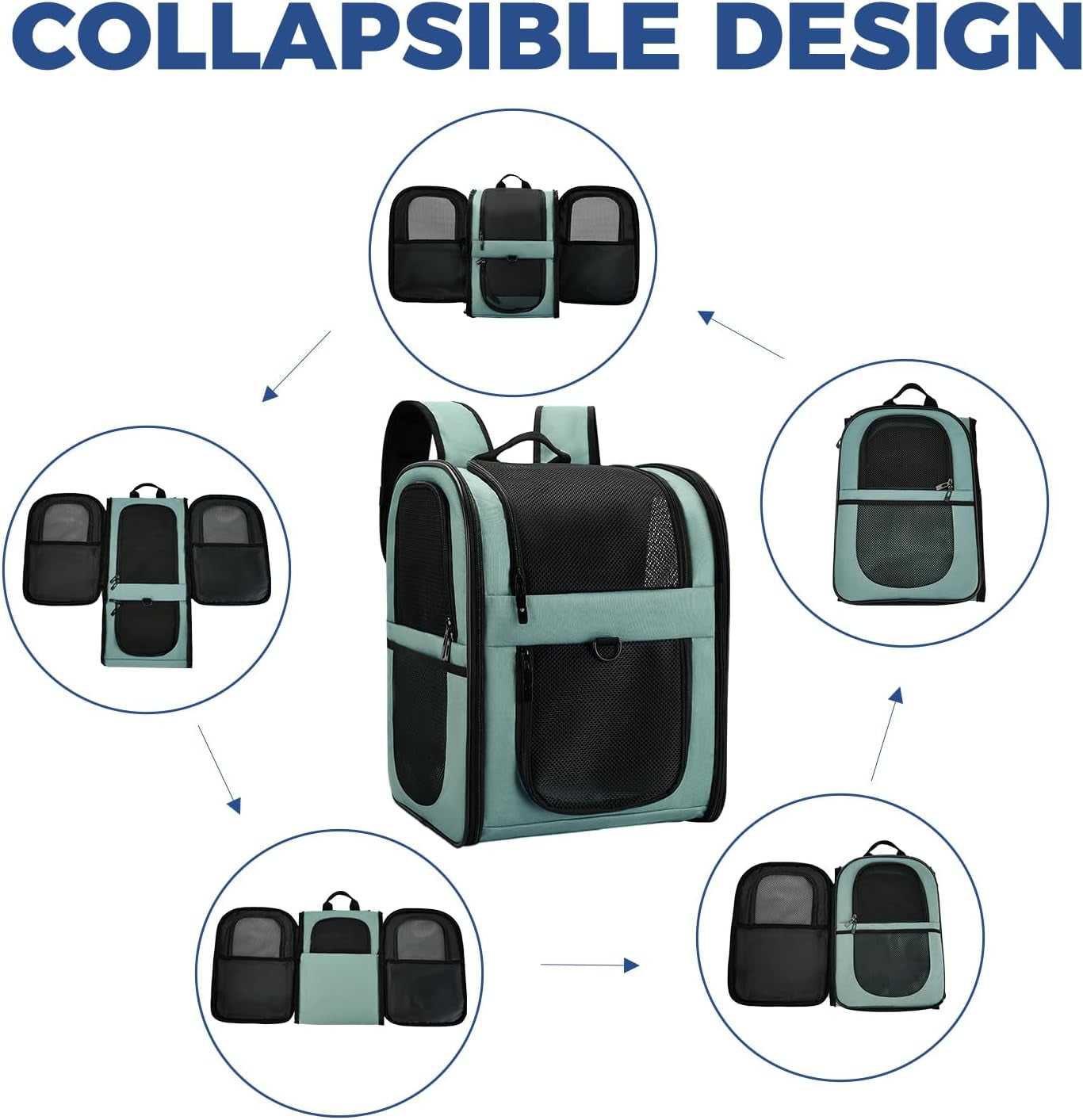 Dog & Cat Carrier Backpack for 4-18Lb Pets - Ventilated Safe Design with Padded Back Support, Breathable Mesh Pet Backpack for Hiking, Travel, Outdoor (Blue)