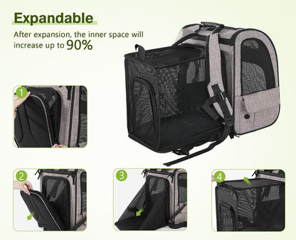 Pet Carrier Backpack, Dog Carrier Backpack, Expandable with Breathable Mesh for Small Dogs Cats Puppies, Pet Backpack Bag for Hiking Travel Camping Outdoor Hold Pets up to 17 Lbs