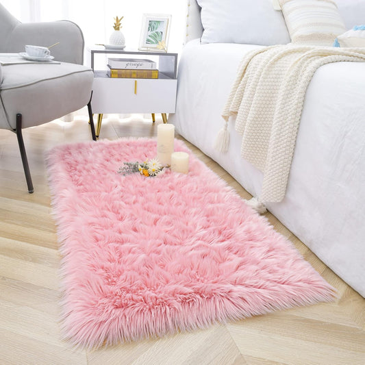 Luxury Fluffy Rugs Bedroom Furry Carpet Bedside Faux Fur Sheepskin Area Rugs Children Play Princess Room Decor Rug, 2 X 4 Feet