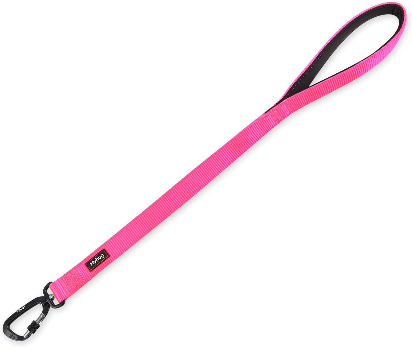 Pets 24 Inches Heavy Duty Short Leash with Comfortable Handle and Lightweight Aviation Aluminium Clip Lead- for Large Medium Dogs Daily Necessities. (Hot Pink)