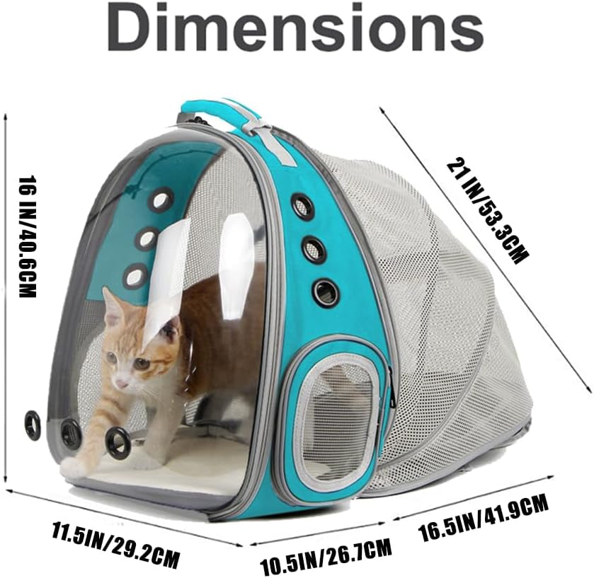Cat Travel Backpack with Integrated Fan for Pets up to 12 lbs, Space Capsule Design with Clear Bubble Window - Green