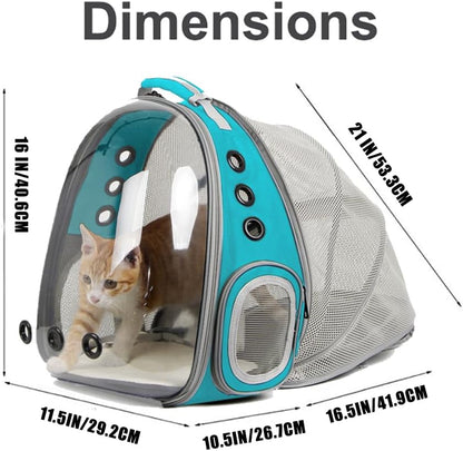 Cat Travel Backpack with Integrated Fan for Pets up to 12 lbs, Space Capsule Design with Clear Bubble Window - Green