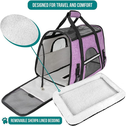 Airline Approved Pet Carrier for Cat, Soft Sided Dog Carrier for Small Dog, Cat Travel Supply Accessories Indoor Cat, Ventilated Pet Carrying Bag Medium Large Kitten Puppy, Small Heather Purple