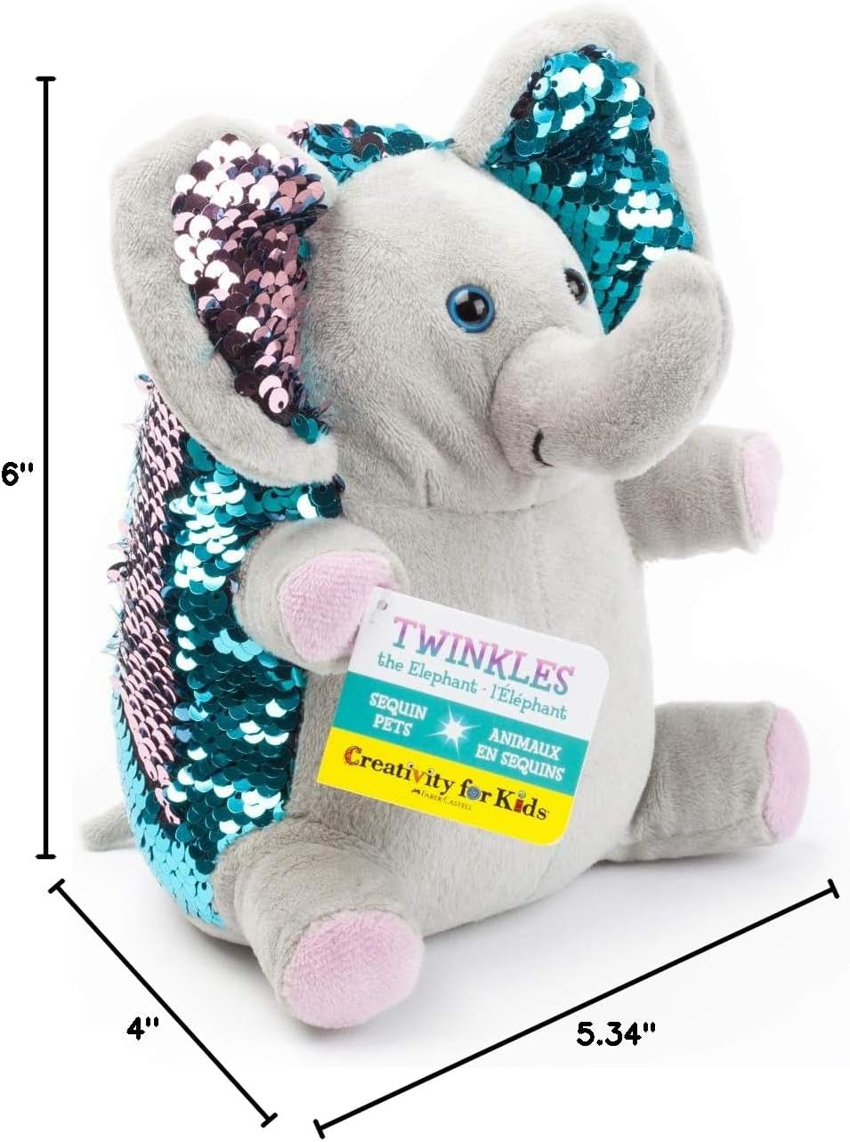Mini Sequin Pets Sensory Stuffed Animal - Twinkles the Elephant, Grey