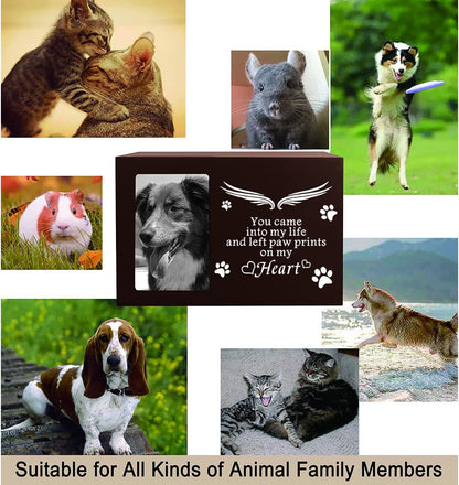 Pet Memorial Keepsake - Cat or Dog Urn with Photo Frame, Wooden Bamboo Urn for Memorial Gifts